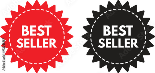 Red and black best seller badge icon set . Bestseller badge icon vector photo