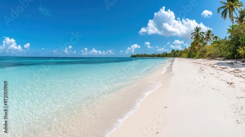 Beautiful tropical beach with white sand, panoramic travel view