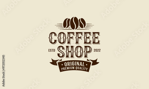 a vintage coffee shop logo with coffee beans illustration.