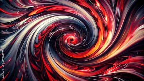 Vibrant black and crimson strokes dance across the canvas, swirling together in a dynamic vortex of geometric shapes and abstract expression.