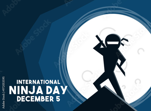 International Ninja Day. December 5. Flat design vector. Poster, banner, card, background.
