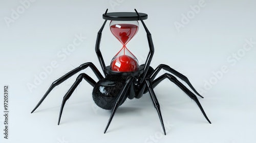 8. A realistic 3D render of a black widow spider with a prominent red hourglass, isolated on a pristine white background photo