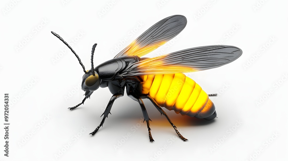 11. A lifelike 3D render of a firefly with a glowing abdomen, isolated on a pristine white background 11. A lifelike 3D render of a firefly with a glowing abdomen, isolated on a pristine white background