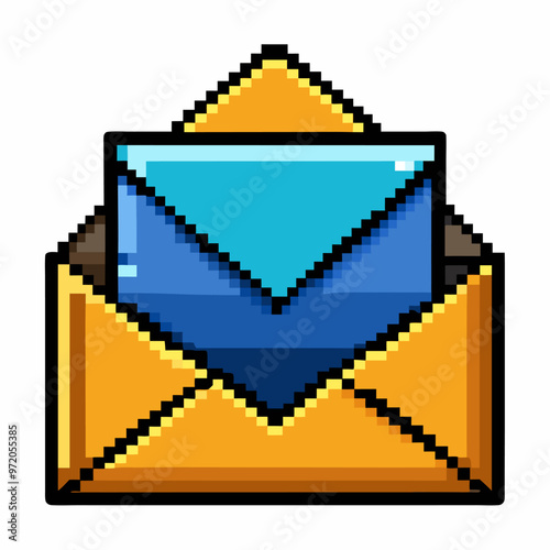 Retro Pixel Art Envelope with Blue Message Icon