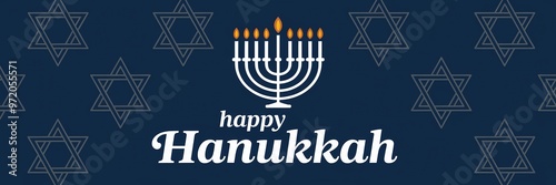 Elegant Hanukkah Design with Menorah, Golden Stars, and Warm Blue Background