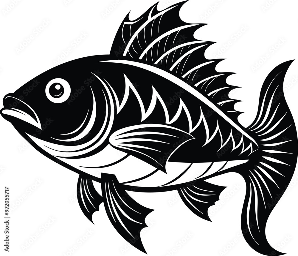 black fish vector illustration silhouette, Print black fish vector illustration silhouette, Print