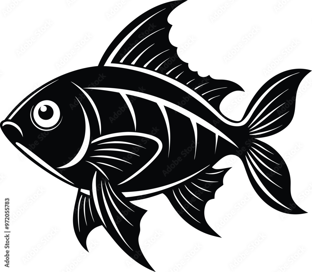 black fish vector illustration silhouette, Print black fish vector illustration silhouette, Print