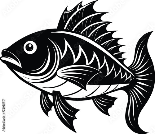 black fish vector illustration silhouette, Print