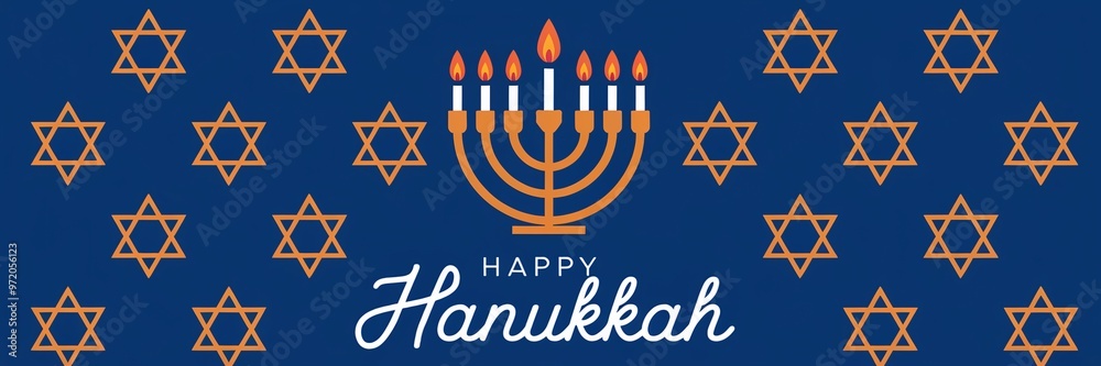 Elegant Hanukkah Design with Menorah, Golden Stars, and Warm Blue Background