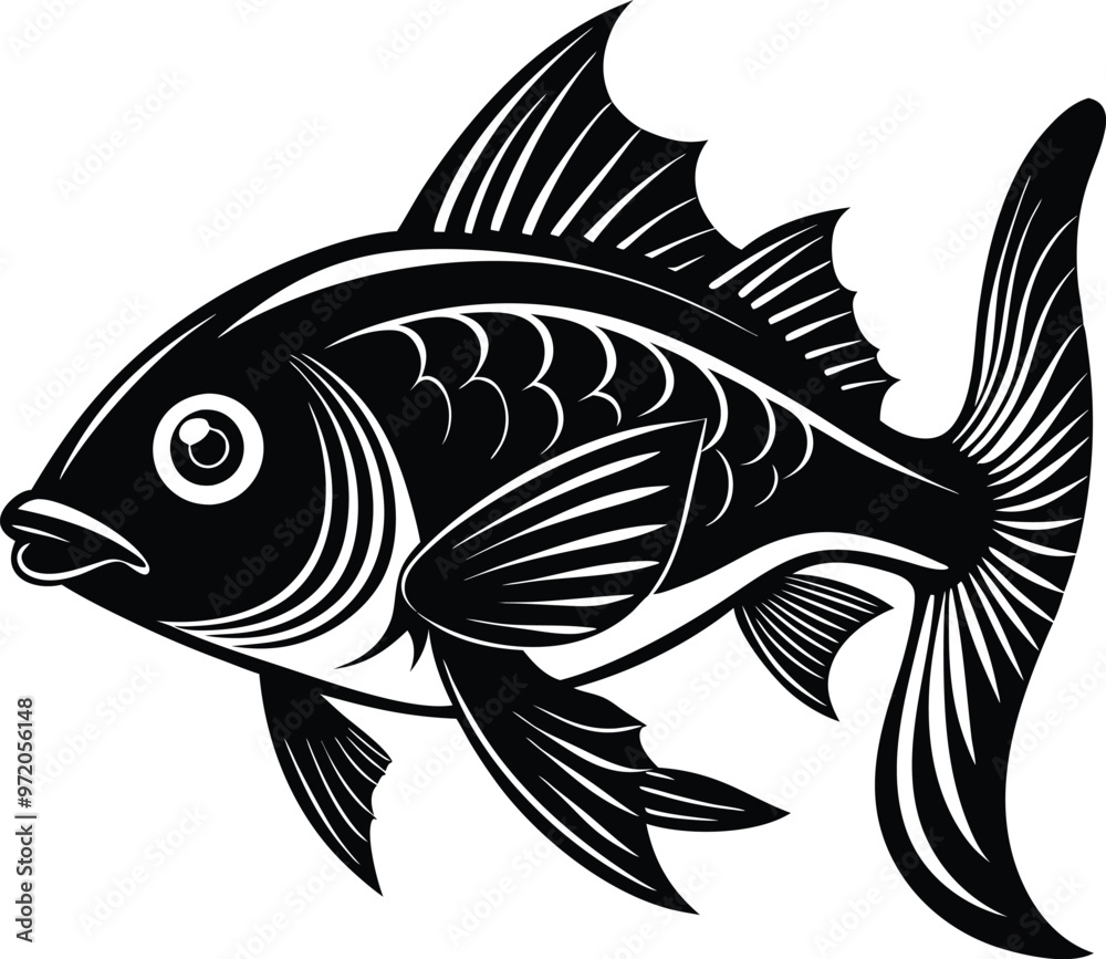black fish vector illustration silhouette, Print black fish vector illustration silhouette, Print