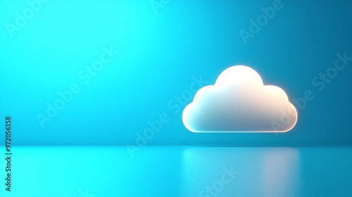 glowing white cloud icon symbolizes online data and digital storage, representing modern technology and cloud computing with a clean, futuristic aesthetic