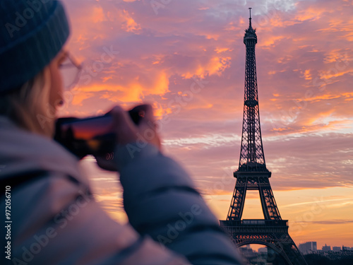 Couple exploring a historic city street with a map in hand photo