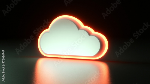 glowing white cloud icon symbolizes online data and digital storage, representing modern technology and cloud computing with a clean, futuristic aesthetic