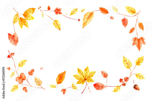 Wallpaper Mural Watercolor Autumn Leaves Frame.generative AI Torontodigital.ca