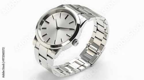 10. A realistic 3D render of a modern wristwatch with a stainless steel band, isolated on a pristine white background photo