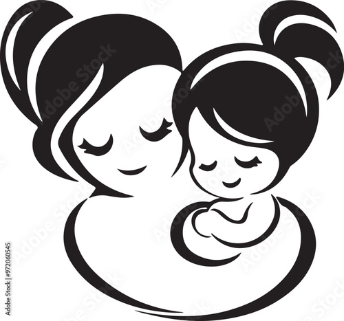 Mother and Baby Smiling art Silhouette style in a love shape