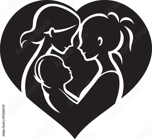 Mother and Baby Smiling Vector art Silhouette style in a love shape