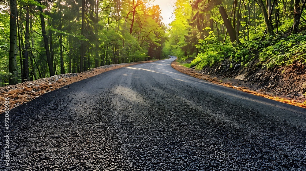 Obraz premium Newly paved road in the heart of a beautiful forest