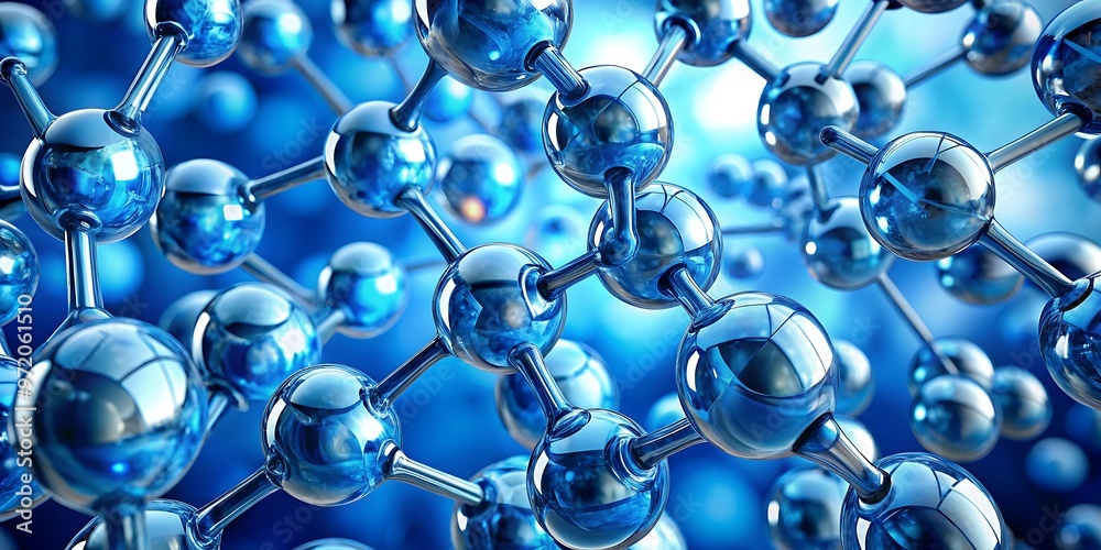 close up of blue 3d water molecules scientific close up of blue 3d water molecules scientific