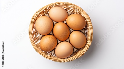 Wallpaper Mural Fresh Brown Eggs in Basket on White Background â€“ High Quality Stock Photo Torontodigital.ca