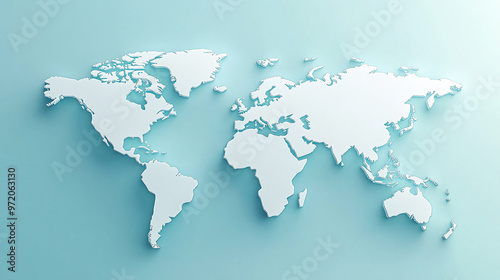 3D world map rendered on a soft blue gradient background. The sleek design highlights global connectivity and simplicity, perfect for modern and clean visuals