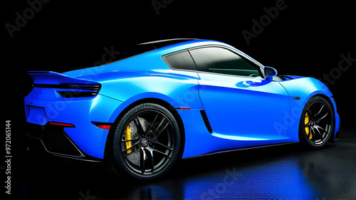 Blue sports car on a black studio background. photo