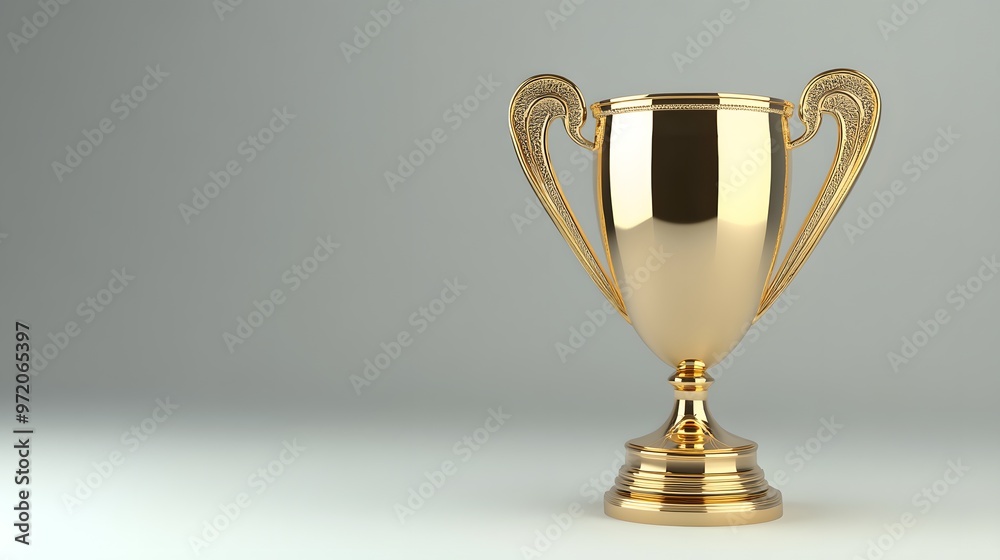 3. A lifelike 3D render of a golden trophy with shiny surface, isolated on a pristine white background