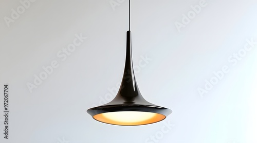 104. A detailed 3D render of a contemporary pendant light with a sleek design, isolated on a pristine white background