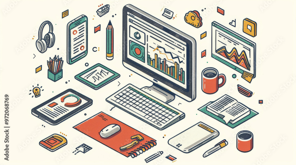 computer with charts and graph, analysis business financial data computer with charts and graph, analysis business financial data
