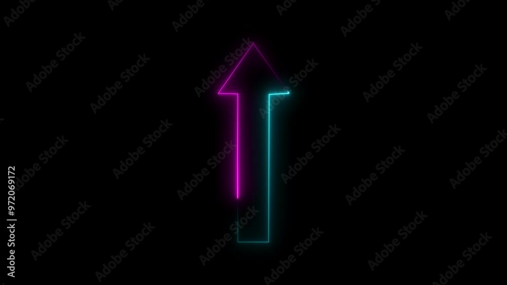 Glowing sub direction arrow neon globe icon purple and gray animation. Upward, used to mean straight. Black background 4k vide Glowing sub direction arrow neon globe icon purple and gray animation. Upward, used to mean straight. Black background 4k vide