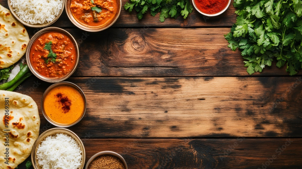 Indian Food Flat Lay With Copy Space. Indian Food Flat Lay With Copy Space.