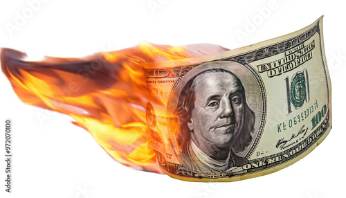 Dollar burning isolated on white background 