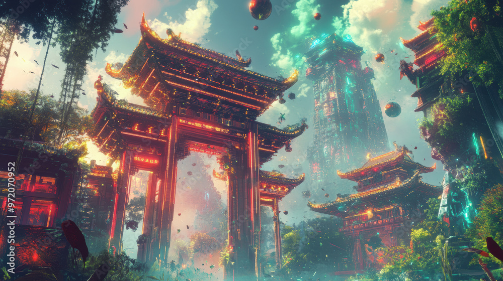 Obraz premium Futuristic Pagoda Gate.