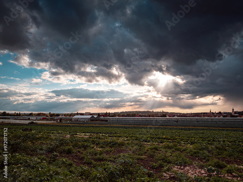 sunset over the city photo