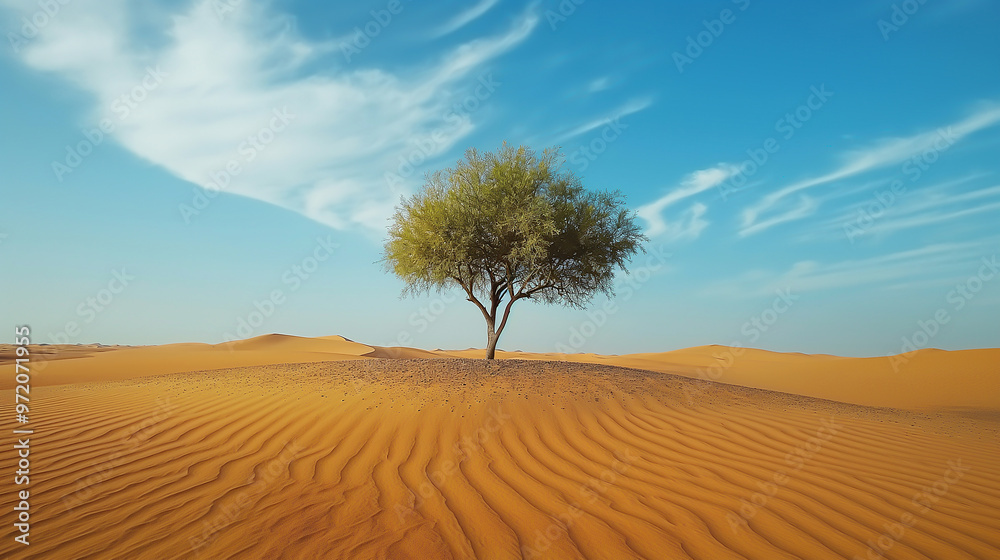 a vast desert landscape, rippling sand dunes, lone tree a vast desert landscape, rippling sand dunes, lone tree