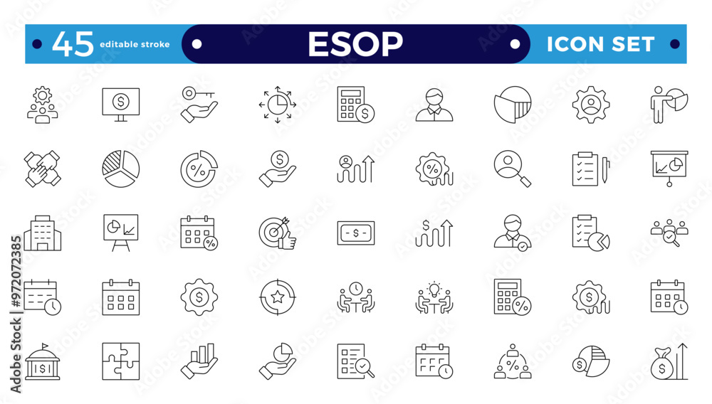 Employee stock ownership plan Outline icon collection. ESOP, benefits ...