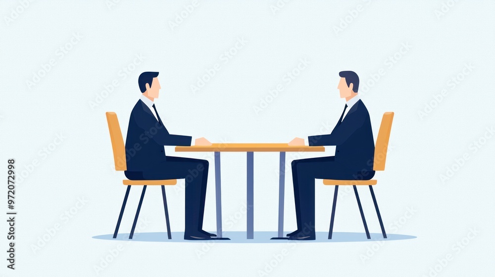 Negotiation between two CEOs, formal setting, flat design illustration Negotiation between two CEOs, formal setting, flat design illustration