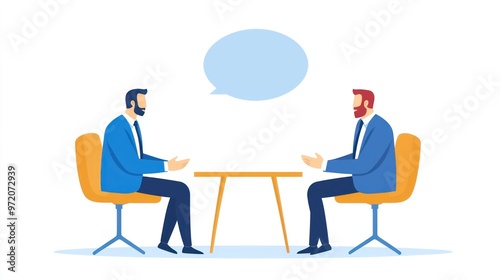 Two managers exchanging ideas, calm business negotiation, flat design illustration