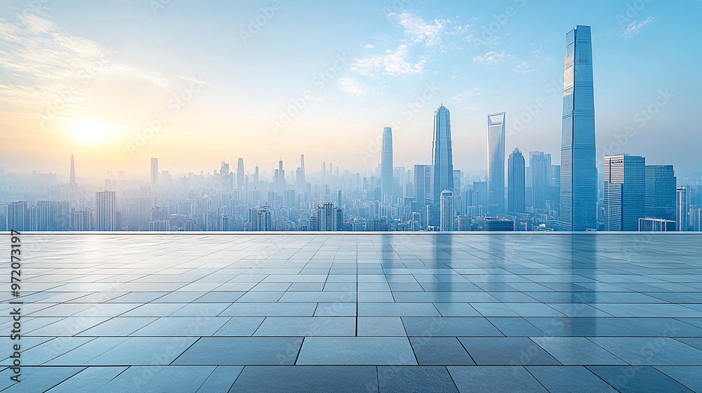 urban skyline under a clear sky, capturing the contrast between modern city life and the solitude of open space urban skyline under a clear sky, capturing the contrast between modern city life and the solitude of open space