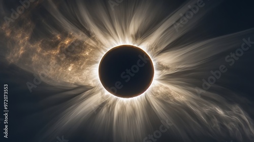 A photograph of a total solar eclipse, capturing the dramatic moment when the moon completely obscures the sun, highlighting the breathtaking event in astronomy. photo