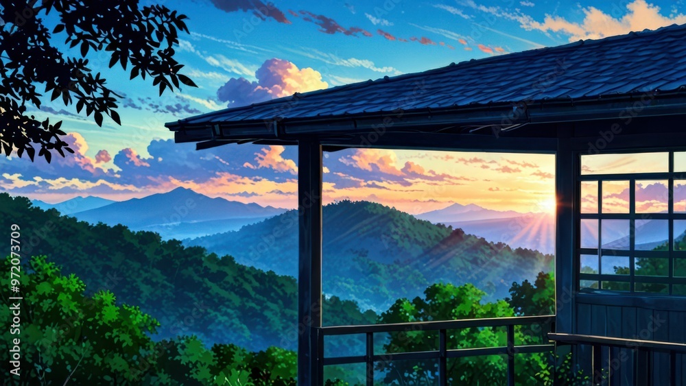 Fototapeta premium anime landscape, anime boy magna, lofi art