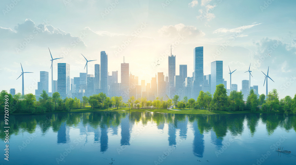 Green energy concept urban wind mill farm Green energy concept urban wind mill farm