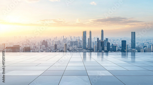 urban skyline under a clear sky, capturing the contrast between modern city life and the solitude of open space