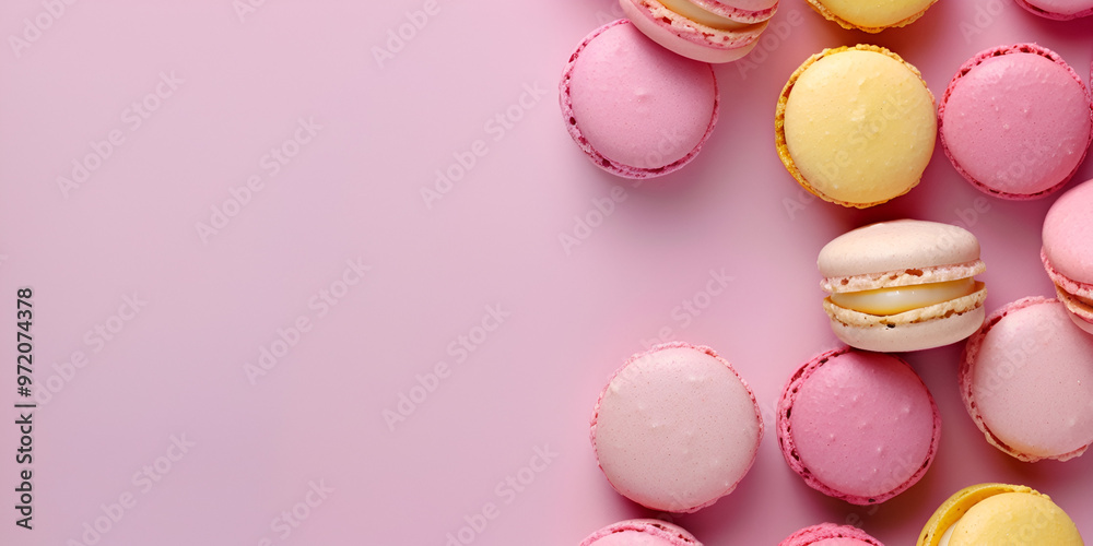Fototapeta premium Pink Macarons Arranged on Pink Background