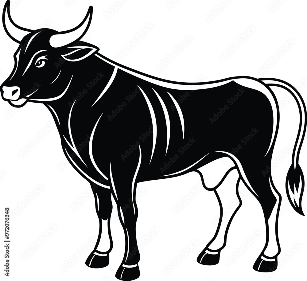 Fototapeta premium black bull vector illustration silhouette, Print