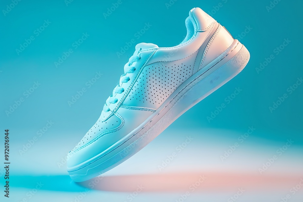 Pair of white sneakers isolated on blue background. 3d rendering Pair of white sneakers isolated on blue background. 3d rendering