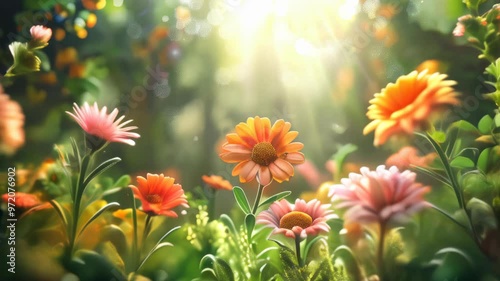 Vibrant flower garden bathed in sunlight during springtime bloom capturing the essence of nature’s beauty