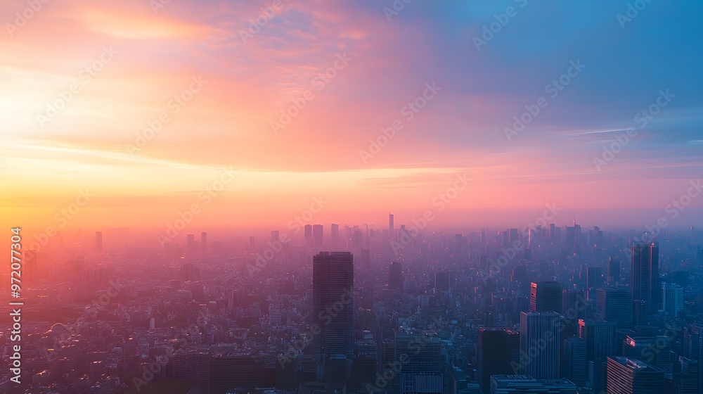 Cityscape at Sunset with Hazy Atmosphere Cityscape at Sunset with Hazy Atmosphere