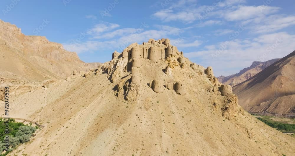 Chehel-Burj Ruins At Daytime In Yakawlang Province, Bamyan, Afghanistan - Aerial Shot Chehel-Burj Ruins At Daytime In Yakawlang Province, Bamyan, Afghanistan - Aerial Shot