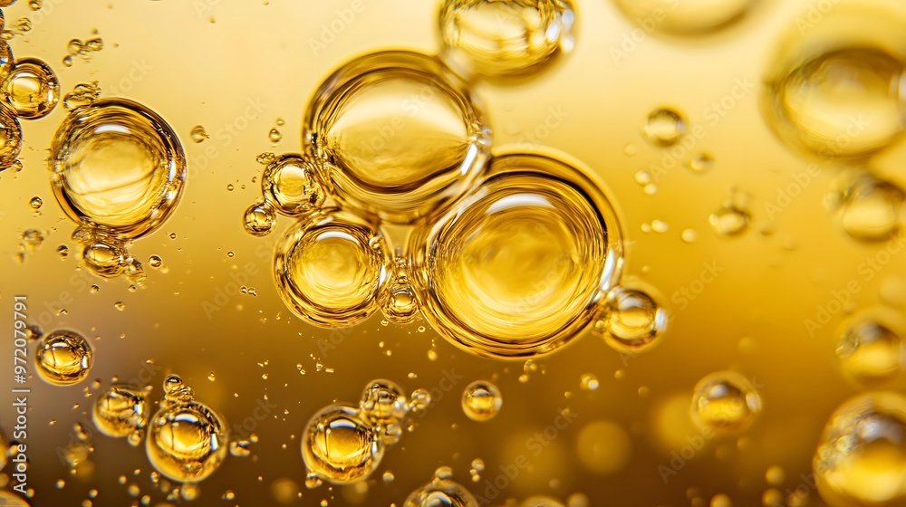 Golden Cosmetics Bubbles, Abstract Molecular Motion in Luxe Fluid